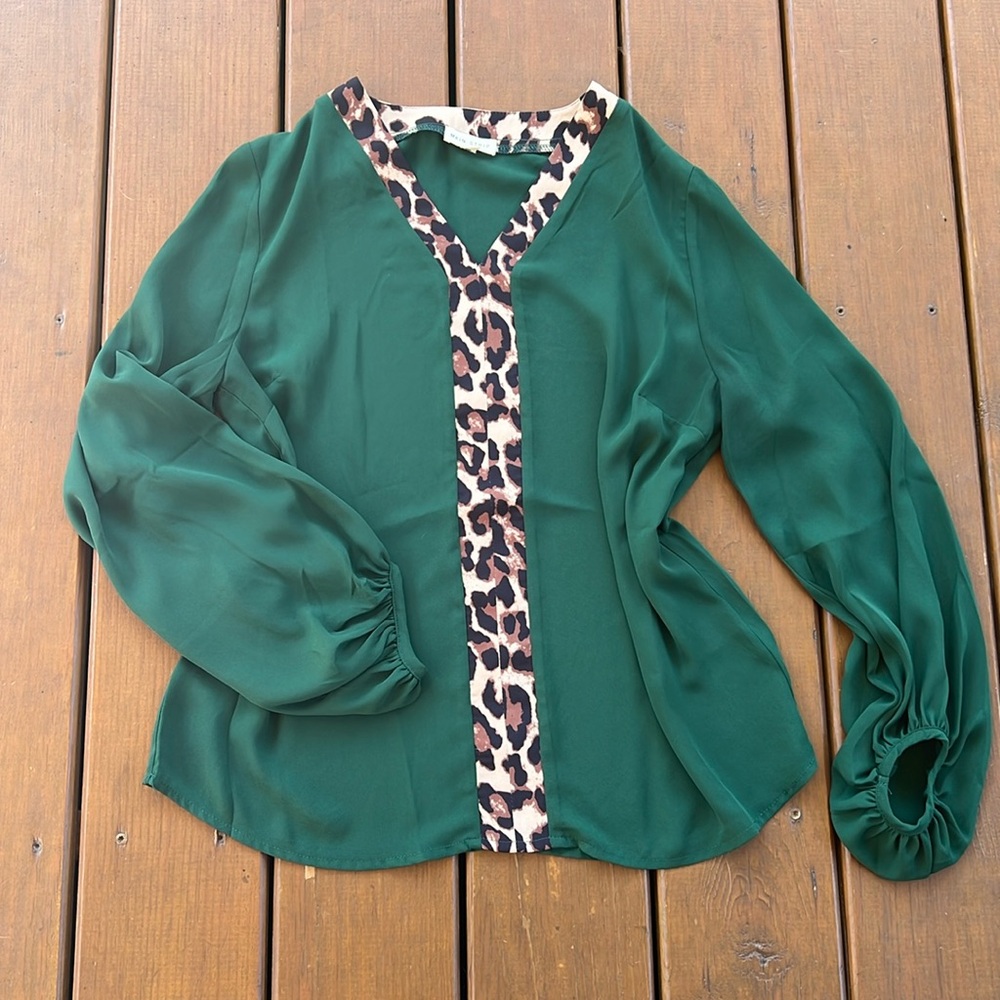 Green Leopard Flowy Top